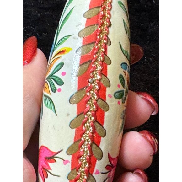 Vintage De Sela Paper MAche Painted Ornaments With Floral Design - Picture 6 of 8